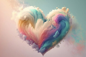 Wall Mural - Pastel colorful cloud love heart for valentine's day. Generative AI.