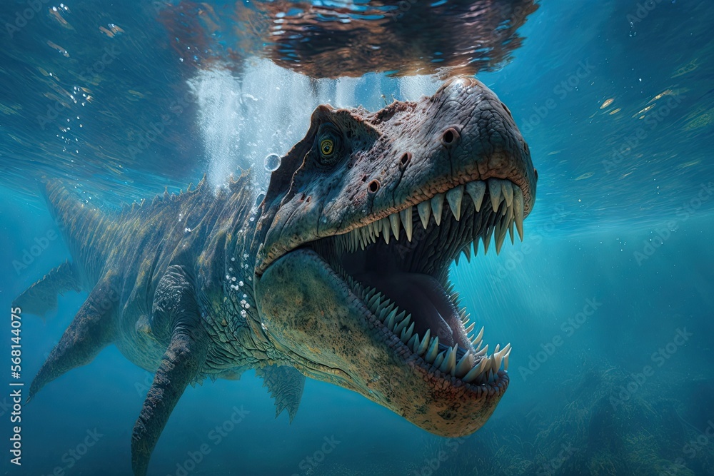 Dinosaur Concept Art. Crocodile T-Rex underwater Stock Illustration