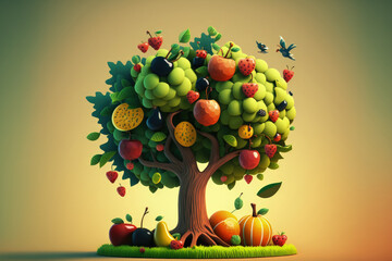 Sticker - fruit tree. Generative AI