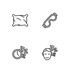 Canvas Print - Set line Dreams, Alarm clock, Pillow and Eye sleep mask icon. Vector