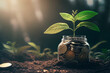 Plant Growing In Savings Coins. Generative AI.