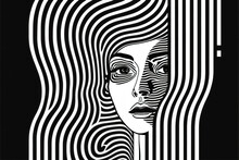 A Woman Face In An Abstract Modern Art With Lines, Oneline, Generative Ai Technology