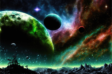 a colorful beautiful and majestic looking universe illustration, a starful night, generative ai technology