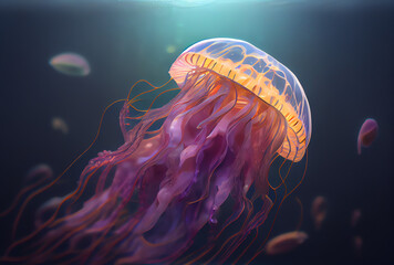 Poster - jelly fish in the sea, isolated, generative ai
