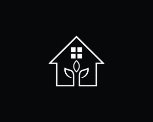 Sticker - Simple Linear Art Style Houses and Plants Logo Design Vector illustration.