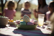 Chasse aux oeufs de Pâques en famille, extérieur, soleil, parents et enfants , tradition (AI)