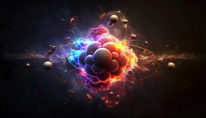 Wall Mural - atom representation, particles, illustration in the universe. big bang in the cosmos. image generate