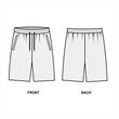 Outline drawing of sports men's shorts on a white background, vector. Shorts front and back view template, vector. Figure Swimming trunks for men. Drawing of sports shorts for an active lifestyle.