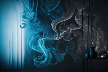 Sticker - Wonderful Background With Smoke And Lighting Illustrative Background Wallpaper Cinematic Smoky With Light Blue Colors Lighting Concept For Backdrop Effect. Generative AI