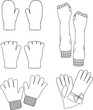 Unisex Gloves Set. Technical fashion glove illustration. Flat apparel glove template front and back, white color. Unisex CAD mock-up.