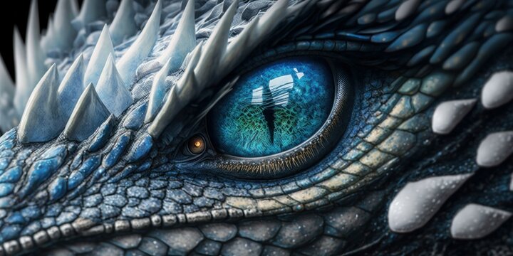 Close up image of a dragon eye - created with generative AI technology