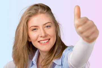 Poster - Beautiful young woman show thumb up