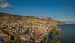 The drone aerialview of downtown district of Funchal, Madeira Island, Portugal. Funchal is the capital of Portugal's Autonomous Region of Madeira, bordered by the Atlantic Ocean. 