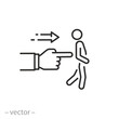 expel a person icon, fired employee gesture, pushing man for exit, thin line symbol on white background - editable stroke vector illustration eps10