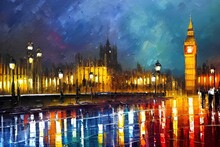 Big Ben And Houses Of Parliament Color Illustration
