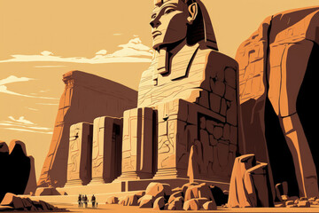 Sticker - Abu Simbel, Egypt's Great Temple of Ramesses II Colossus. Generative AI