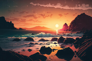 Wall Mural - lovely natural seascape sunset in a toned down photograph. Generative AI