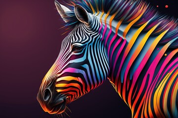 Wall Mural - a colorful zebra with a black background and a red spot in the middle of the picture is a black back