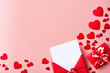 Valentine day holiday background with gift, envelope, paper card Generative AI