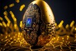 Abstract easter decorations. Abstract circuit board decorations, easter eggs, high speed fiber optic internet concept, gold and black artificial intelligence,Generative AI.