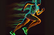 © Isabella - Man Running in Neon Line Art, Man Sprinting Abstract Art, Blindfolded, Runner Illustration, Line Drawing, Fast Athlete Portrait, Colorful Design, Track and Field, Cross Country, Poster, Print, Web