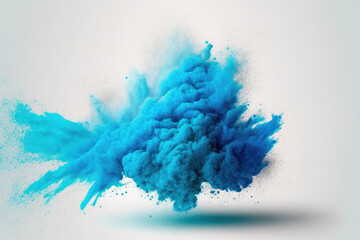 Canvas Print - eruption of blue powder on a white background. cloud with color. Bright dust explodes. Color Holi. Generative AI