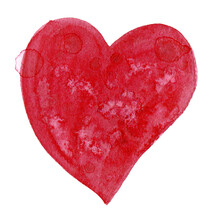 Painted Deep Red Watercolor Heart With Drops And Streaks