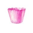 Watercolor pink paper cupcake pan isolated on white background