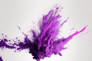 Poster - Purple color powder exploding in slow motion over a white background. Generative AI