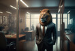 Business person with lion head in an office. Generative ai
