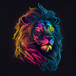 lion head neon illustration in black background