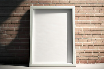 Canvas Print - An empty picture frame on the brick wall with shadows on it. Mockup pattern for a minimal photo frame. Generative AI