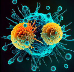 Wall Mural - cells attacking cancer cells. created with ai generation tools
