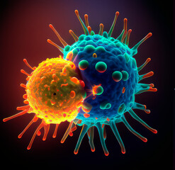 Wall Mural - cells attacking cancer cells. created with ai generation tools
