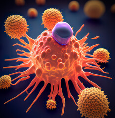 Wall Mural - cells attacking cancer cells. created with ai generation tools