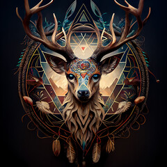 Wall Mural - spiritual shamanic deer. ai generated