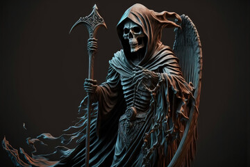 Wall Mural - Over a black background with copy space, a grim reaper is seen reaching for the camera. Generative AI