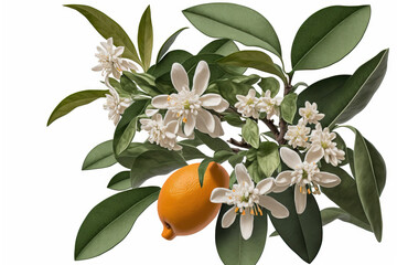 Poster - citrus trees in bloom; spring. Orange tree blooms in white, isolated on a white background. Generative AI