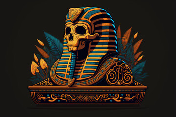 Black background with a sarcophagus of a pharaoh. Generative AI