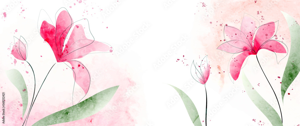 Abstract vector art background with pink flowers in a watercolor style ...
