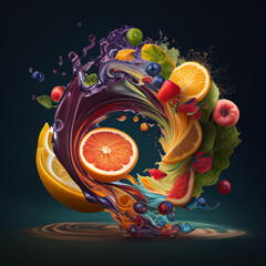 Wall Mural - fruits and juice whirl