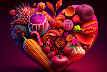 Wall Mural - Valentine's day heart fruits