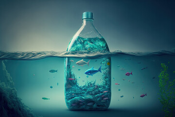 Wall Mural - ocean pollution caused by plastic water bottles (environment concept). generative ai