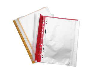 Wall Mural - File folders with punched pockets isolated on white, top view