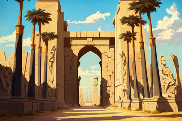 Wall Mural - Great gate of the Karnak temple at Luxor, Egypt, which is devoted to Amun, the foremost deity of the New Empire. Generative AI