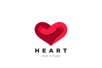 Heart Love Hug Logo Hugging Hands design vector template. Valentines day Romantic dating Charity Donation Logotype icon.