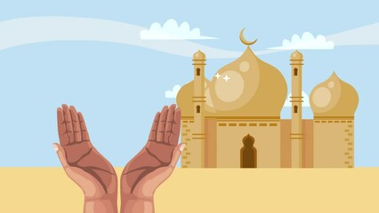 Wall Mural - muslim mosque facade with hands praying