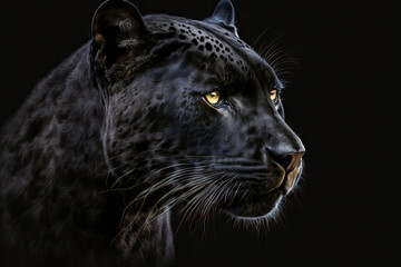 Sticker - Black background and a black panther. Generative AI