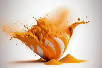 Wall Mural - Orange powder exploding, isolated on a white backdrop. Generative AI