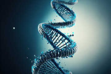 Poster - Background with an abstract blue DNA structure. Generative AI